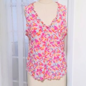 Sigrid Olson XL lettuce edge Y2K mesh top candy colors pink blue v-neck, EUC